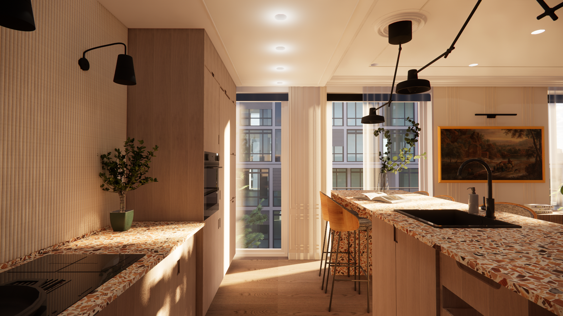 Side render of kitchen